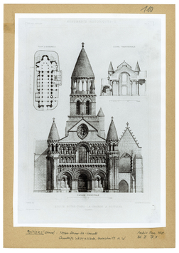 Vorschaubild Poitiers: Notre-Dame-la-Grande, Grundriss, Westfassade, Archiv. Mon. Hist., Bd. II, Tafel 7